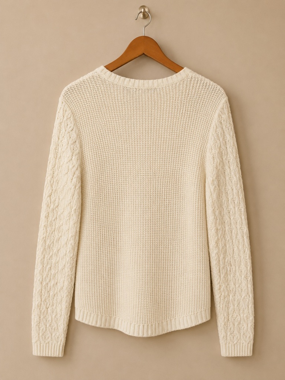 100% Cotton Jeanne Pierre Ivory Cable Knit Sweater Chunky Crewneck Size Large - Picture 3 of 5